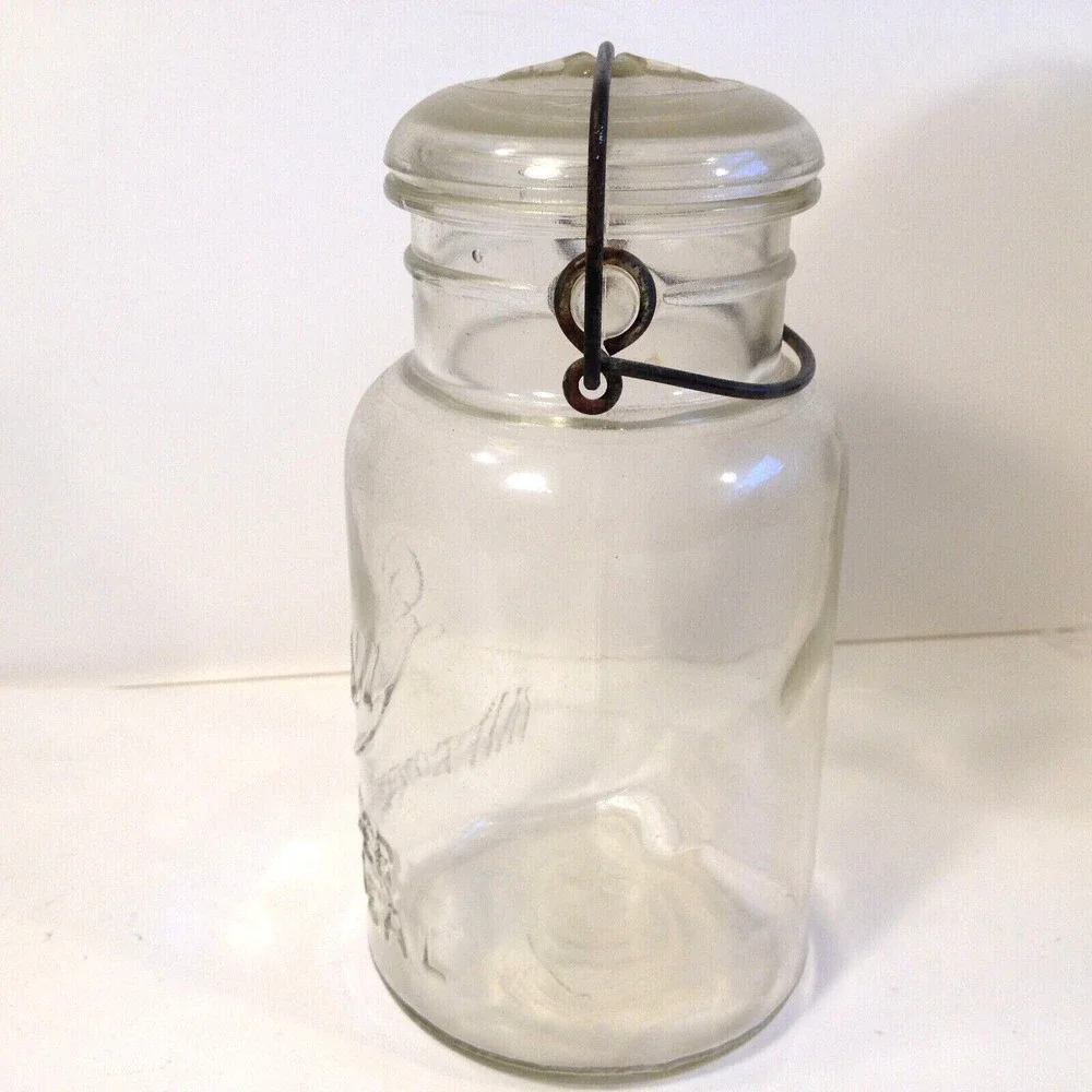 Vintage Drey Improved Ever Seal Clear Glass Canning Jar w/ Lid Wire Bail Quart
